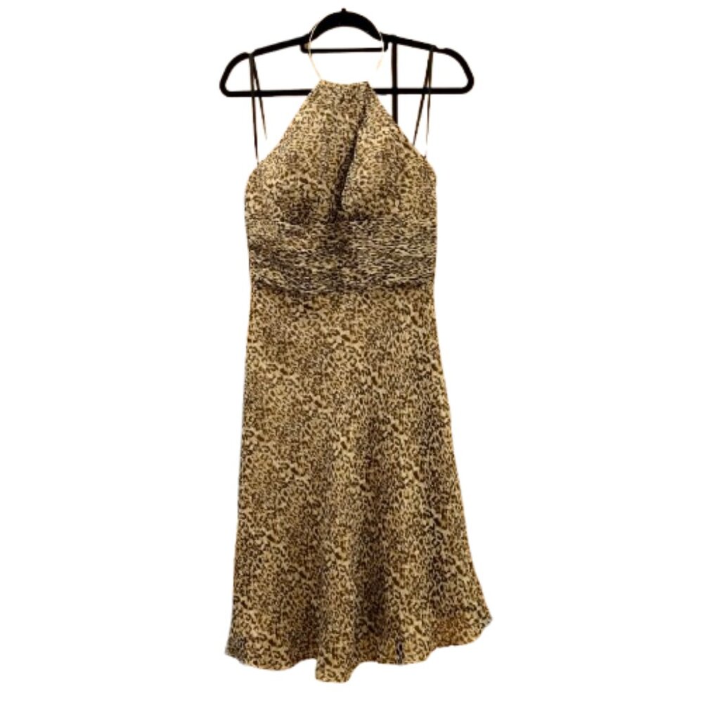 Laundry by Shelli Segal~Brown Tan Leopard Print Silk Halter Midi Dress SZ 8 NWT